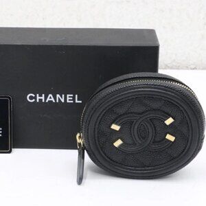 Chanel Filigree Round Coin Purse Quilted Caviar